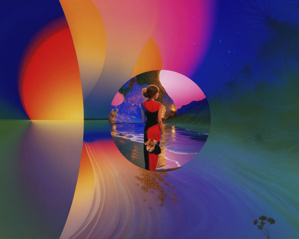 Surreal Landscape with Vibrant Colors and Beach Scene