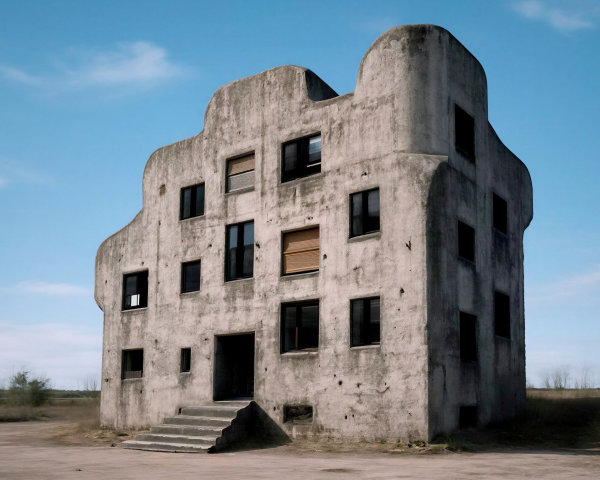 Abandoned Brutalist Building with Wavy Roofline