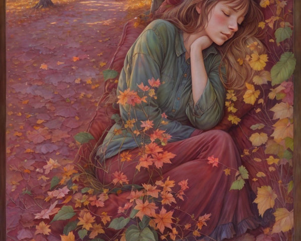 Autumn Landscape with a Woman on a Crimson Couch