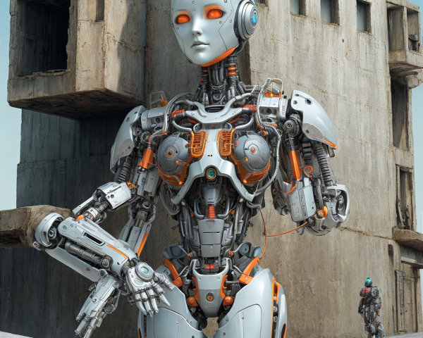 Futuristic robotic woman in a cyberpunk setting