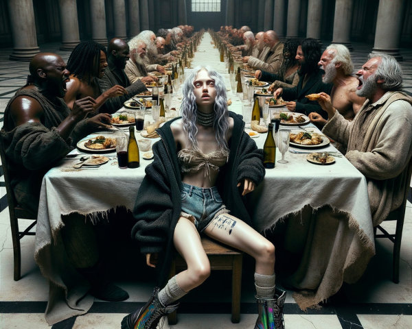 Historical and Mythical Figures at a Banquet Table