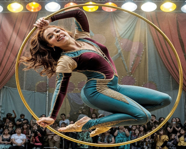 Circus Performer Leaping Through a Golden Hoop