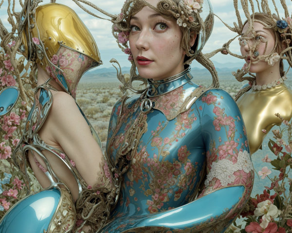 Surreal Fusion of Human and Robotic Elements in Desert