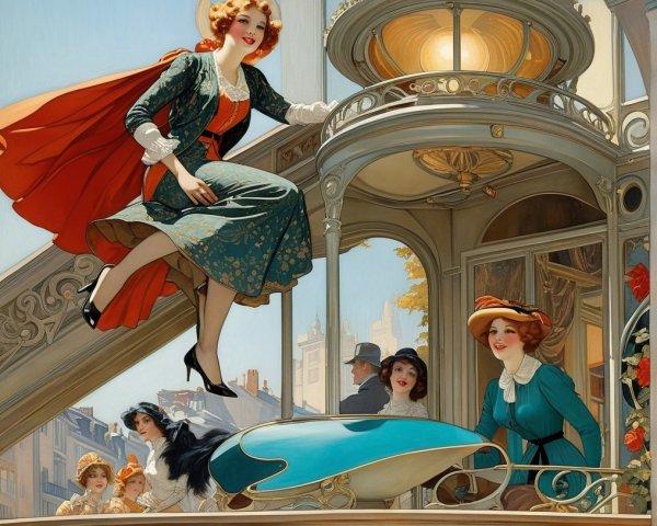 Vibrant Scene of a Woman Leaping from a Balcony