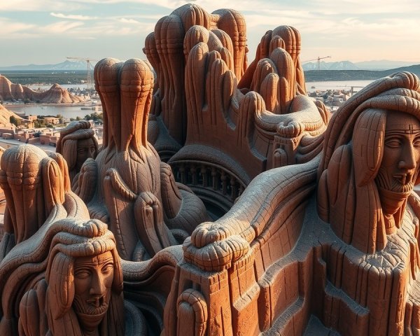 Intricately Carved Rock Formations at Sunset