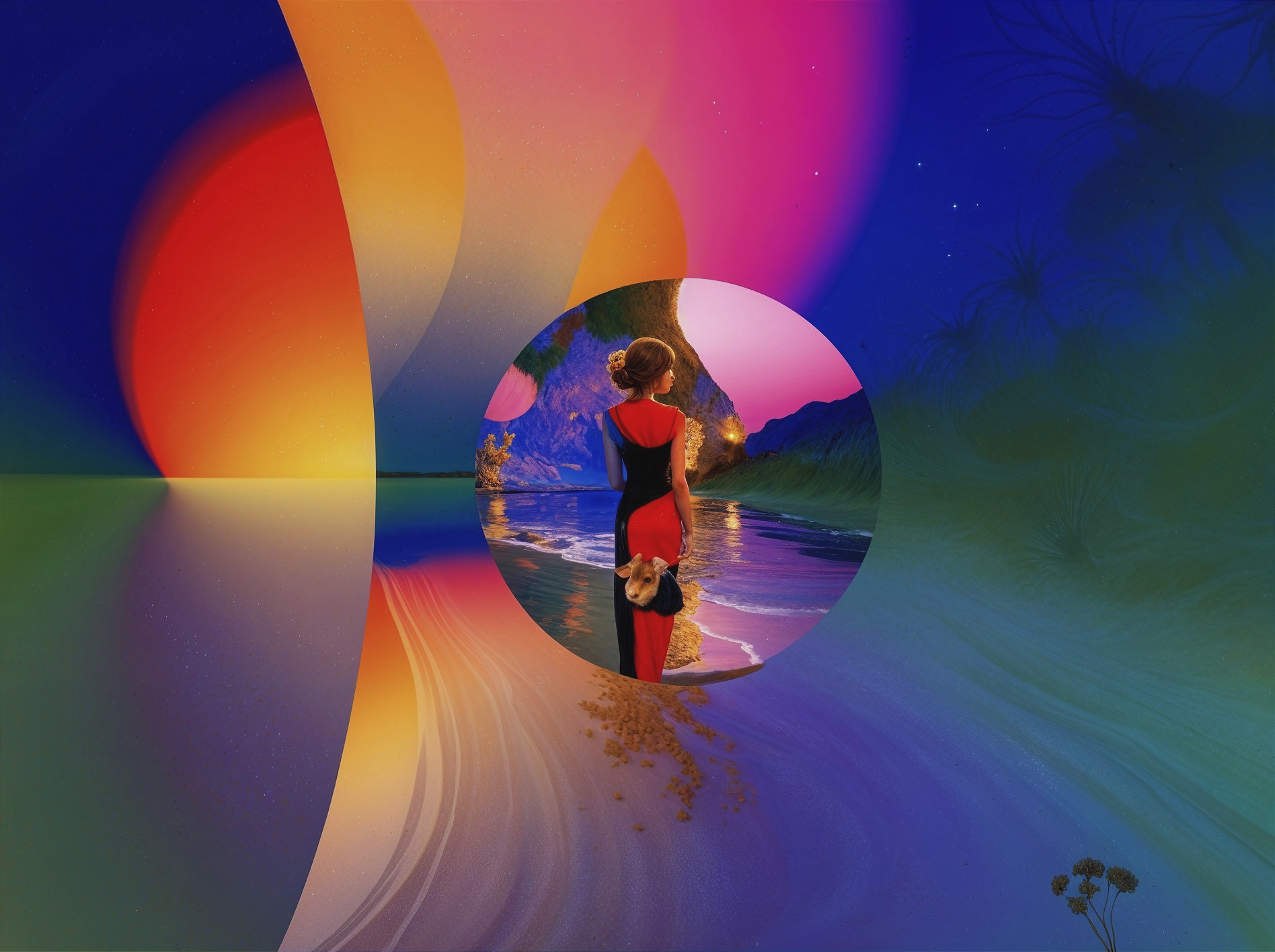 Surreal Landscape with Vibrant Colors and Beach Scene