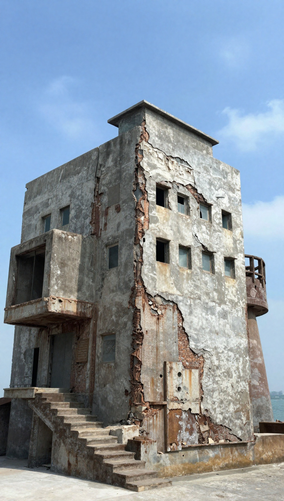 Abandoned Concrete Building with Crumbling Walls
