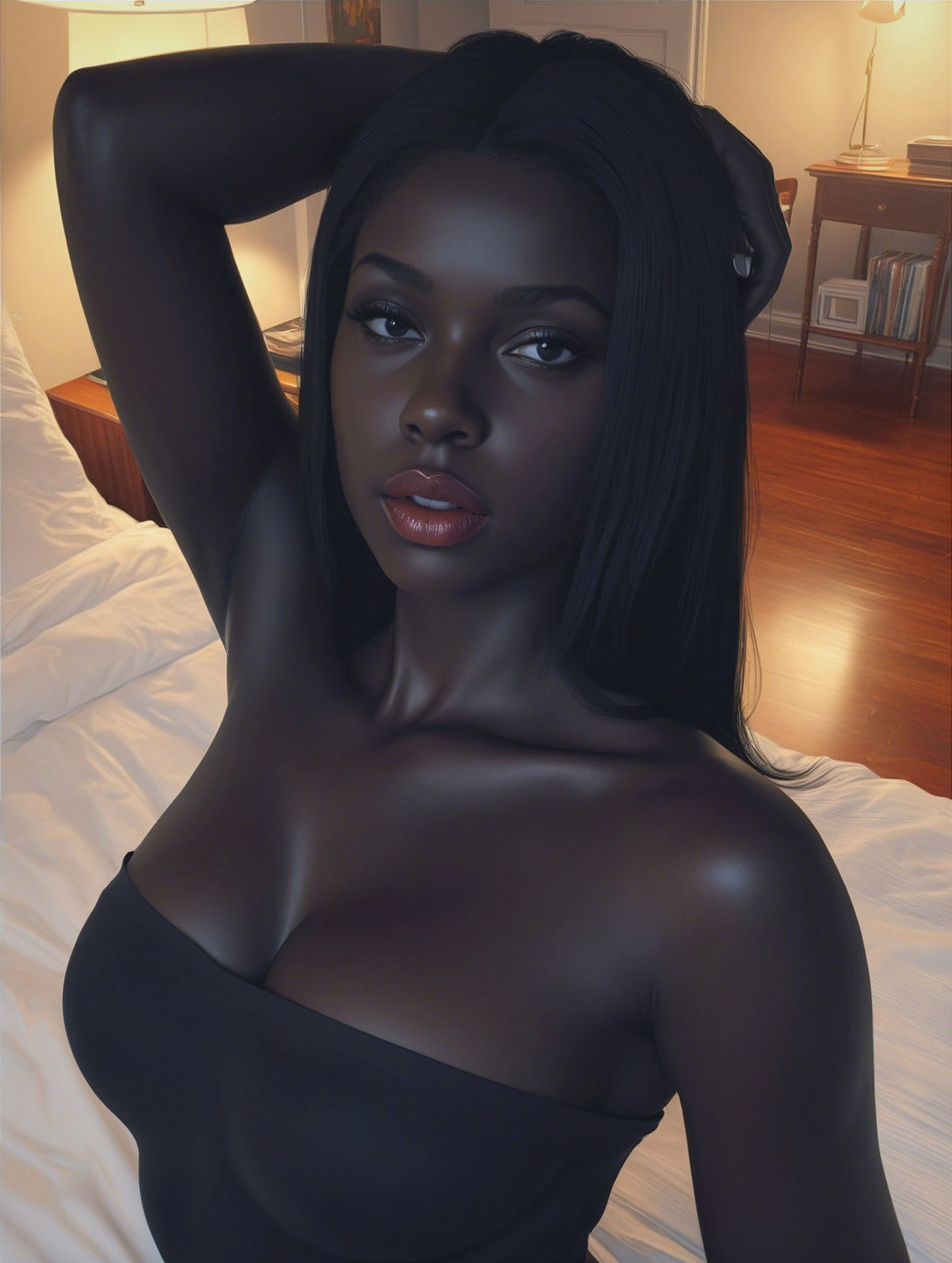 Portrait of a Dark-Skinned Woman in a Warm Interior