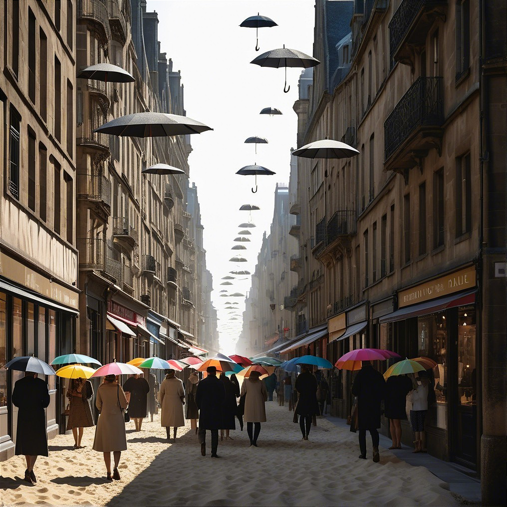 Colorful Umbrellas Over Historic Street Scene