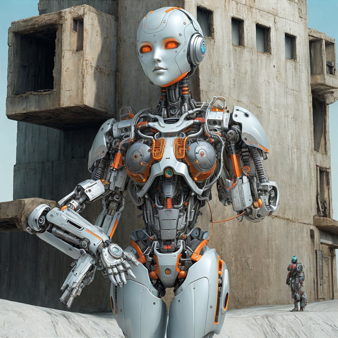 Futuristic robotic woman in a cyberpunk setting