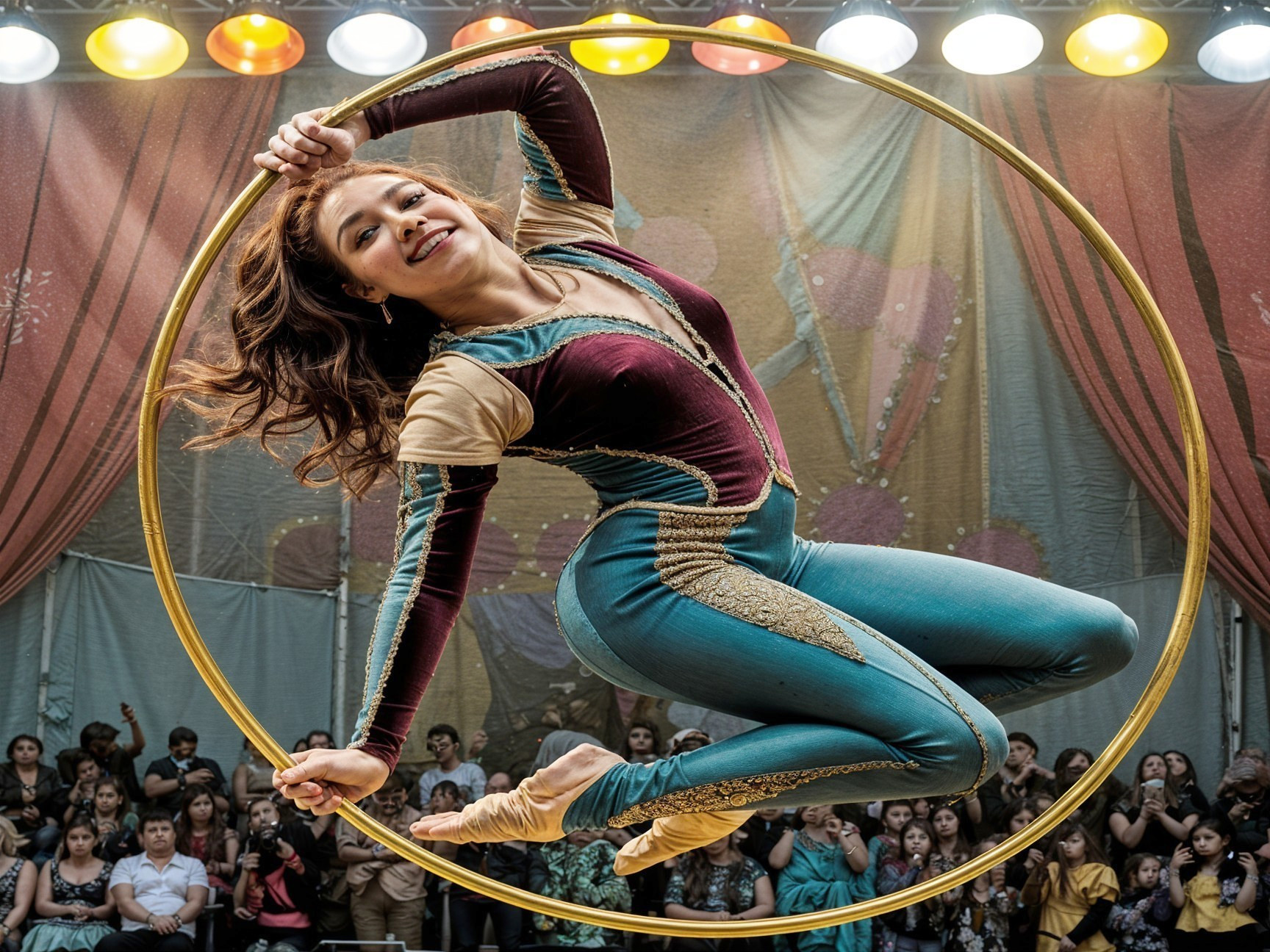 Circus Performer Leaping Through a Golden Hoop