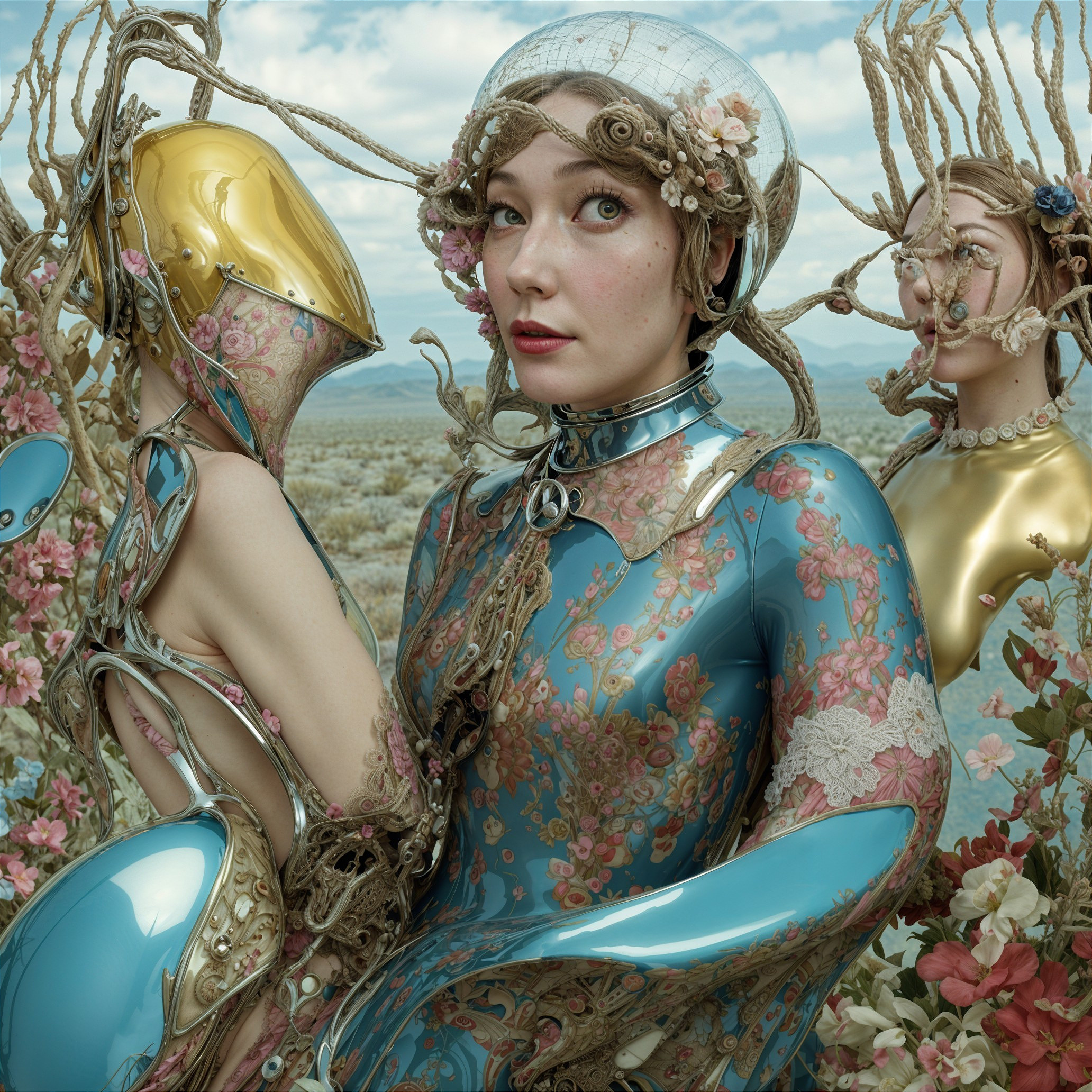 Surreal Fusion of Human and Robotic Elements in Desert