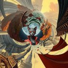 Woman in Ornate Black Dress with Colorful Patterns