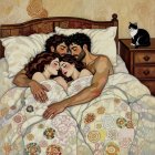 Polyamorous Couple in Ornate Bedroom Setting