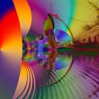 Ethereal figure in vibrant gown with colorful wings