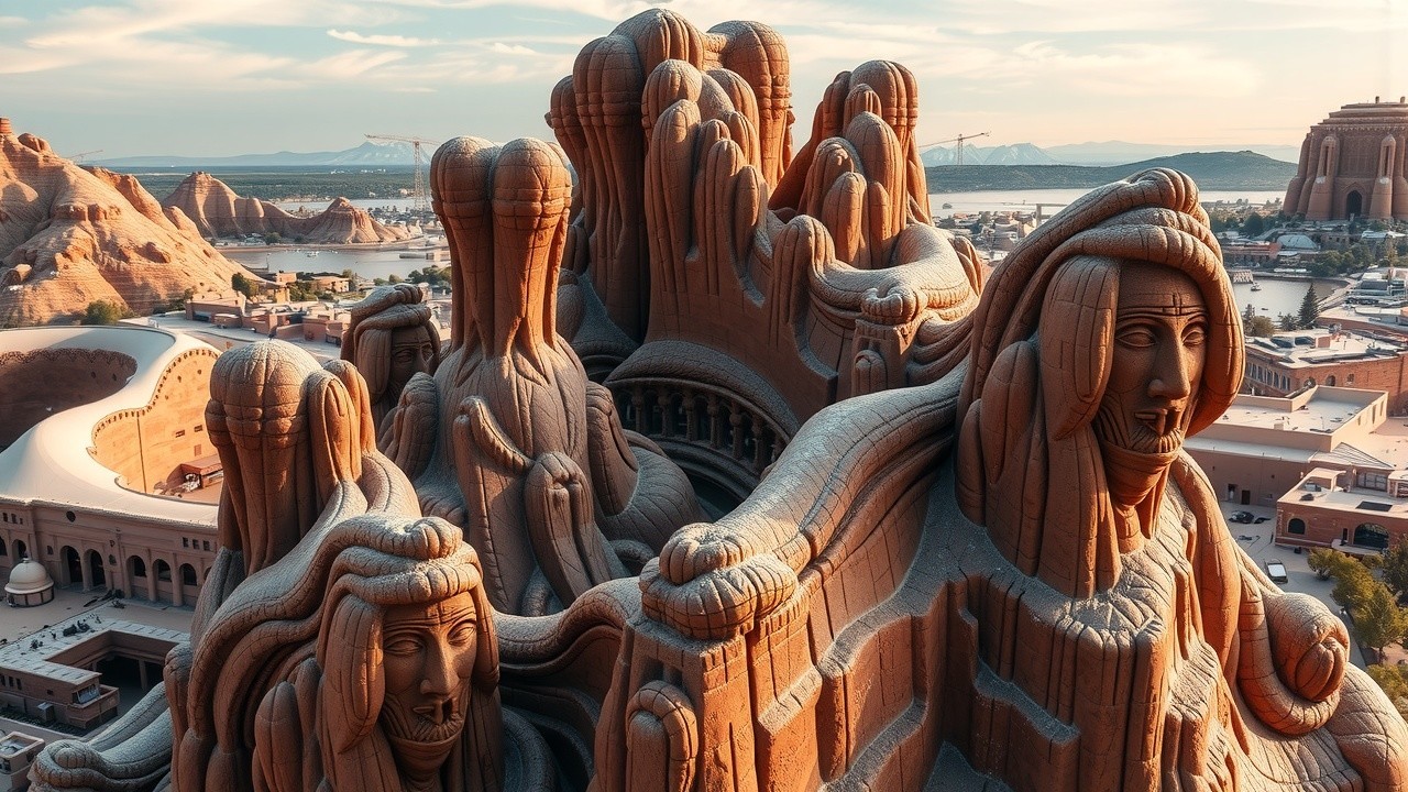 Intricately Carved Rock Formations at Sunset