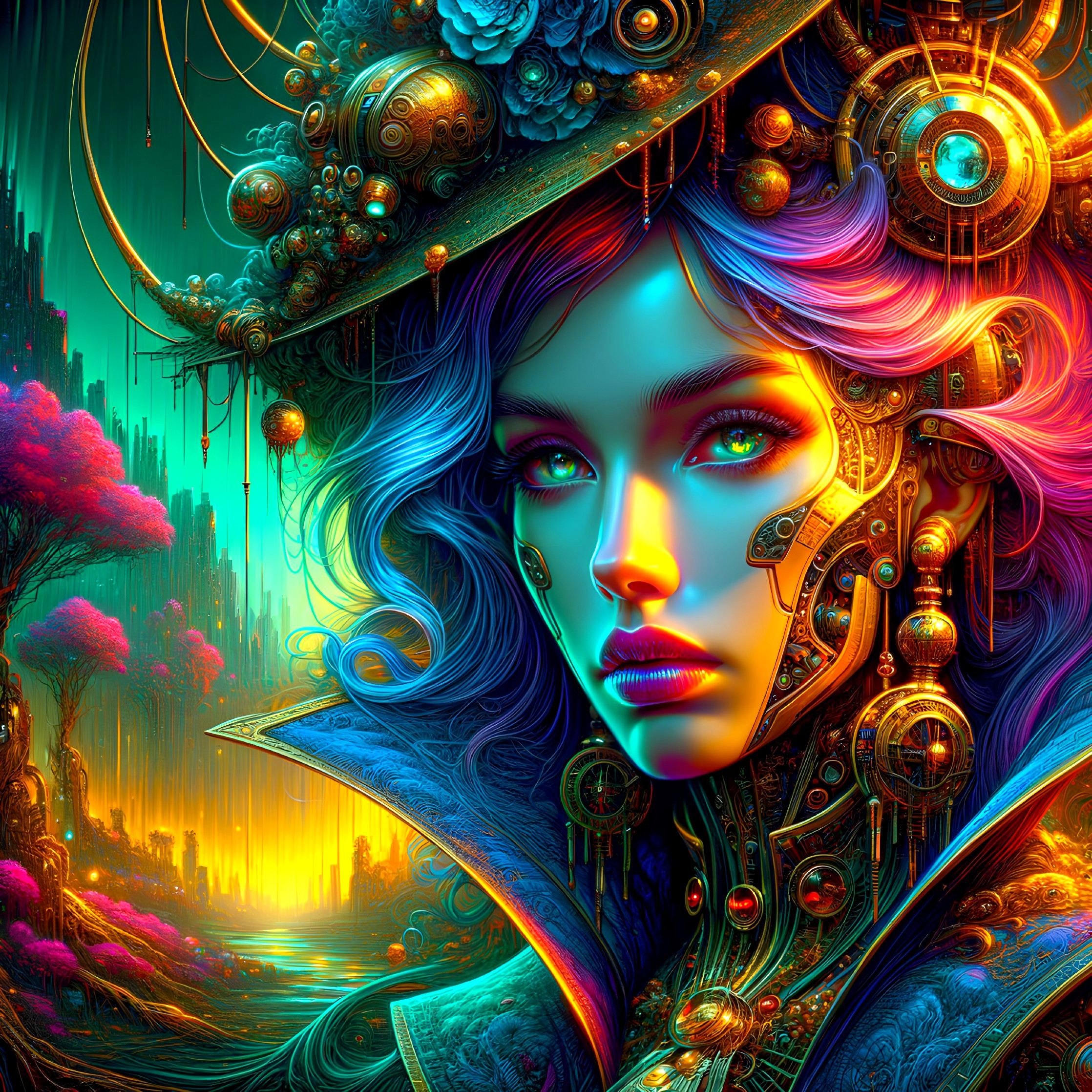 Surreal Portrait of a Woman in a Dreamlike Landscape