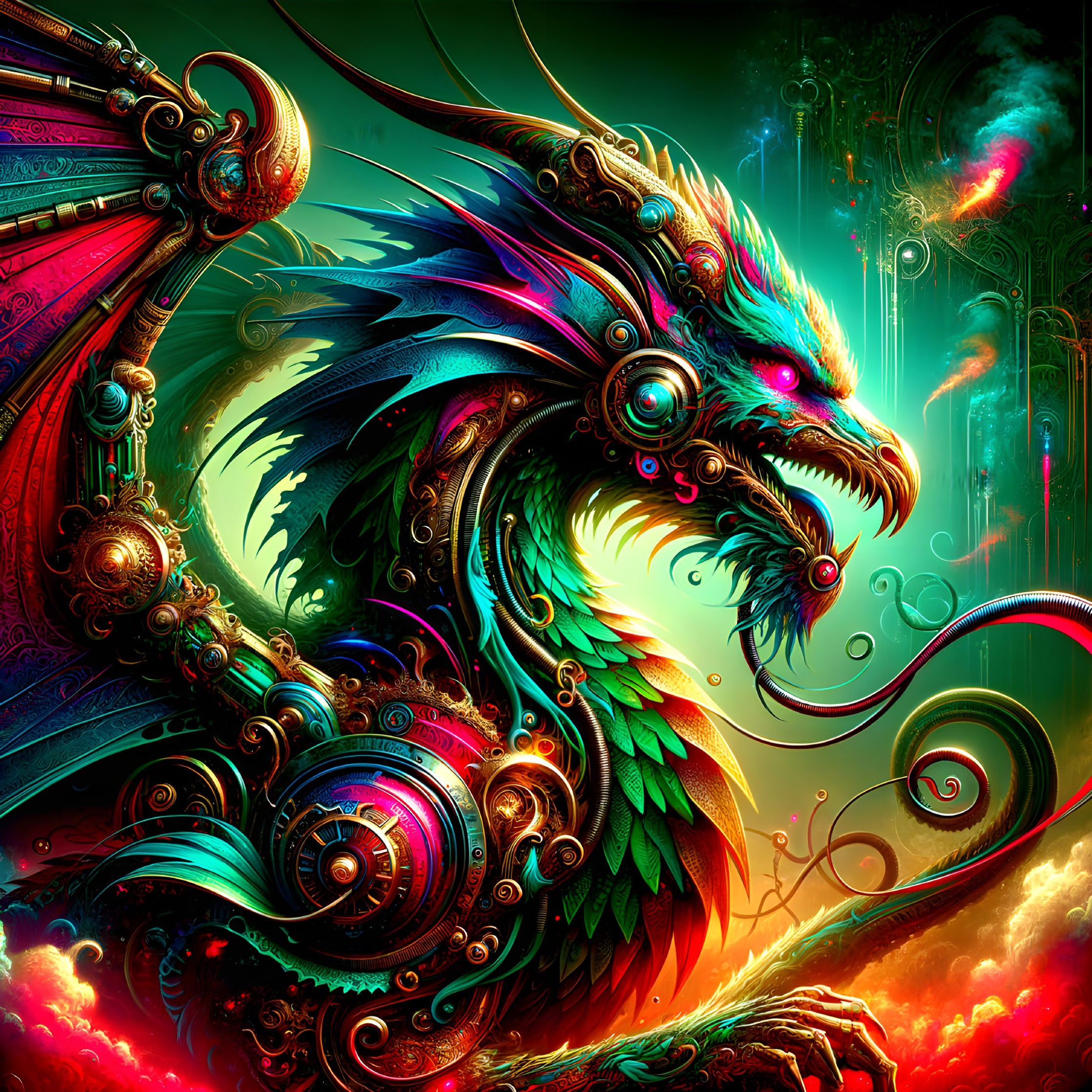 Vibrant Dragon with Colorful Scales and Mystical Elements