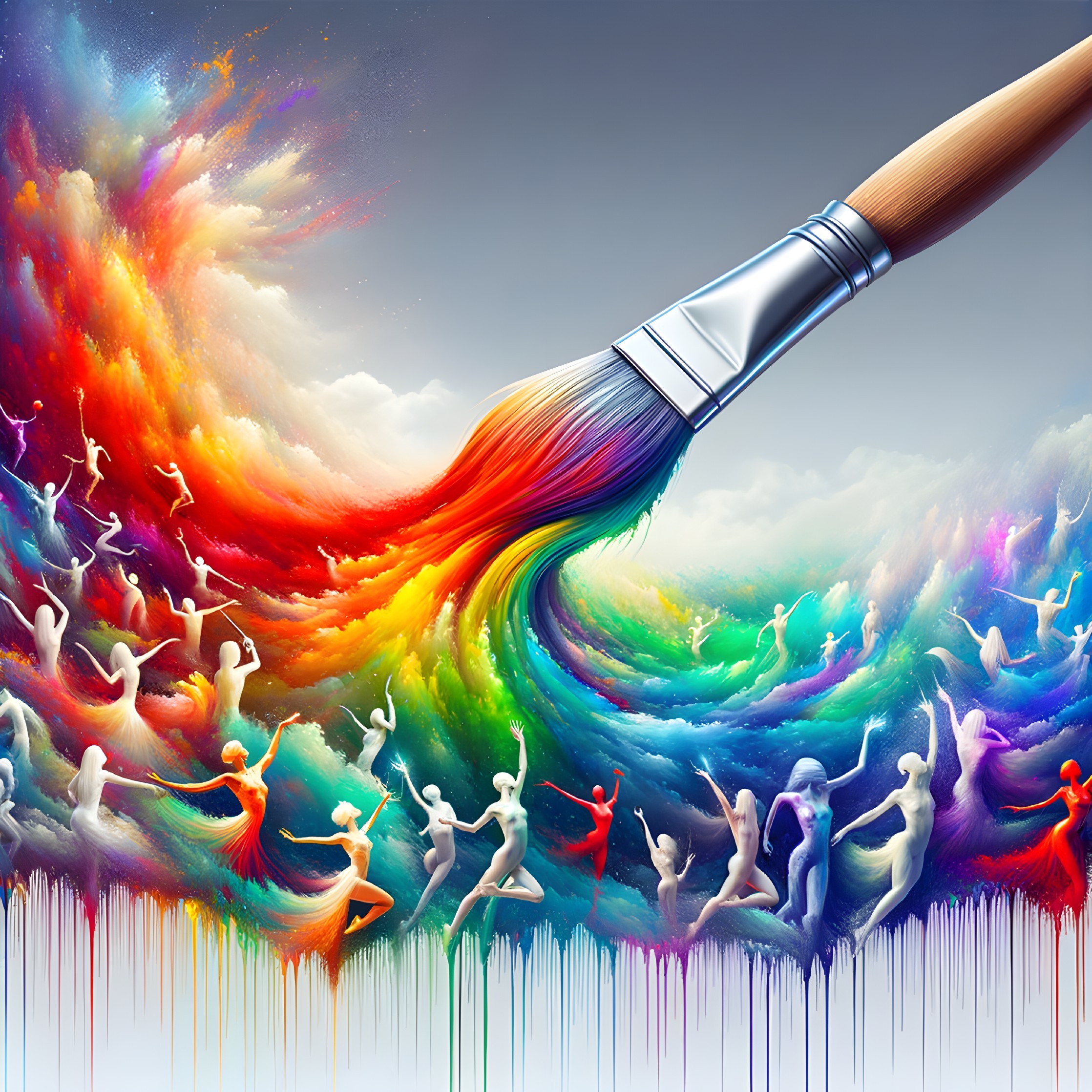 Vibrant Colors and Dancing Figures in Fluid Motion