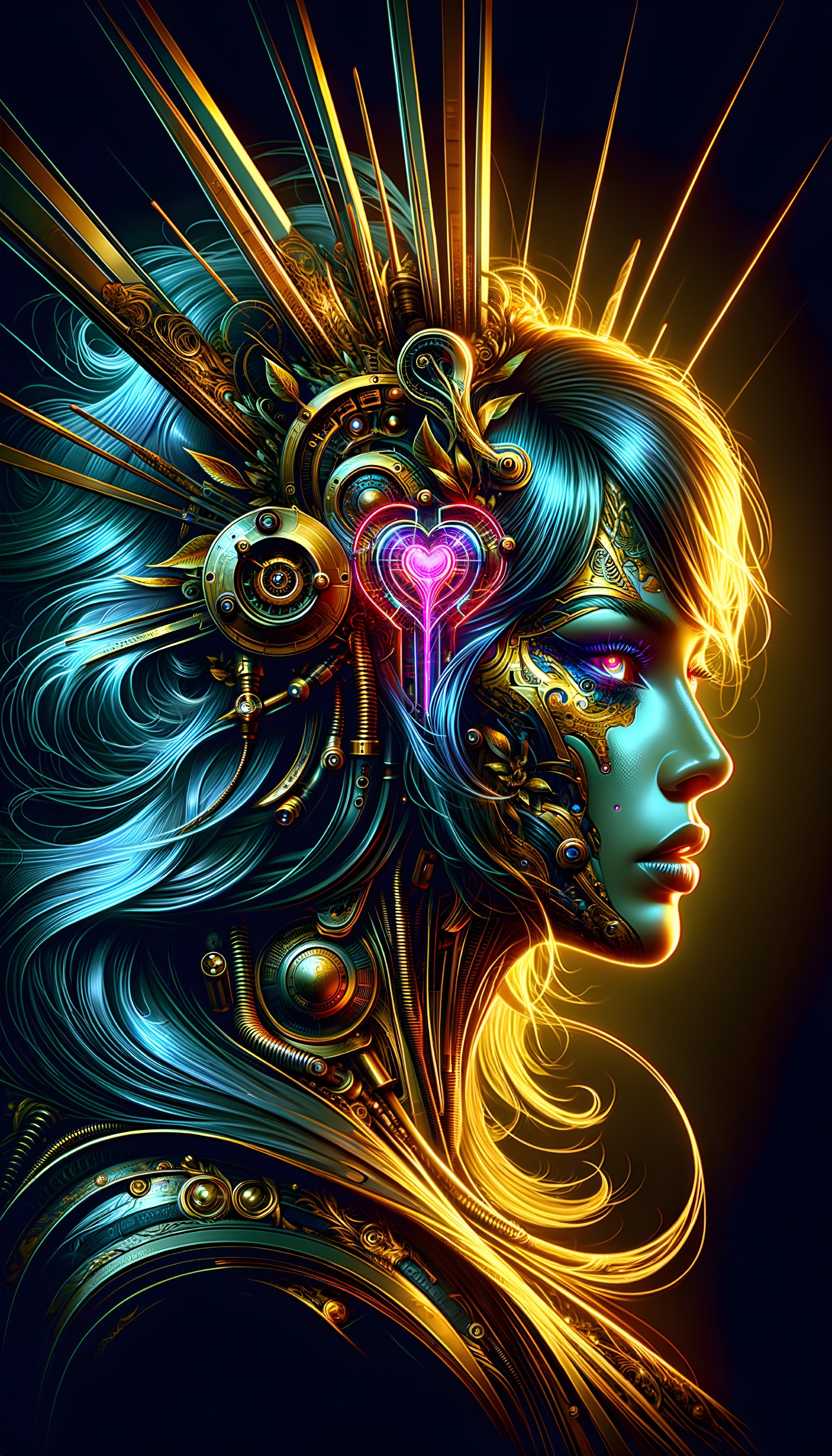 Futuristic Cybernetic Woman with Metallic Elements