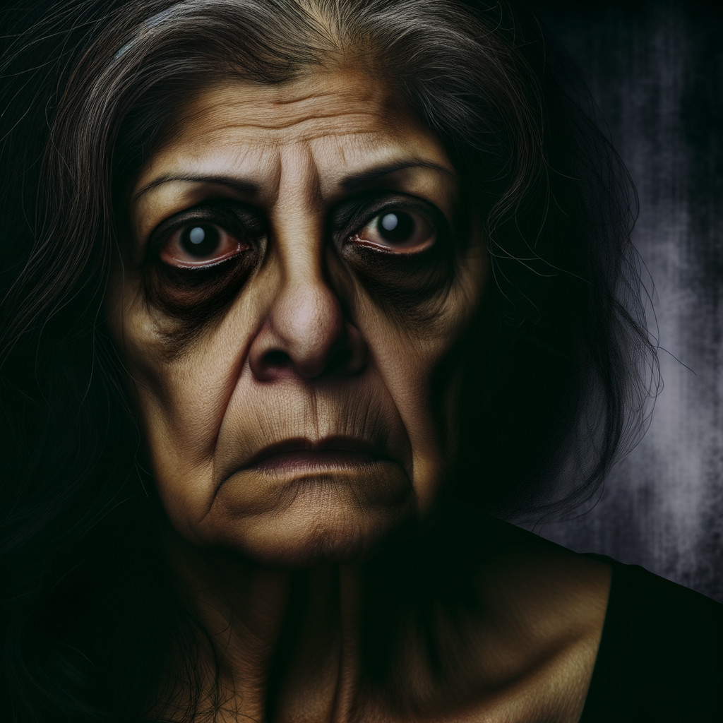 Elderly Woman with Deep-Set Eyes and Prominent Wrinkles