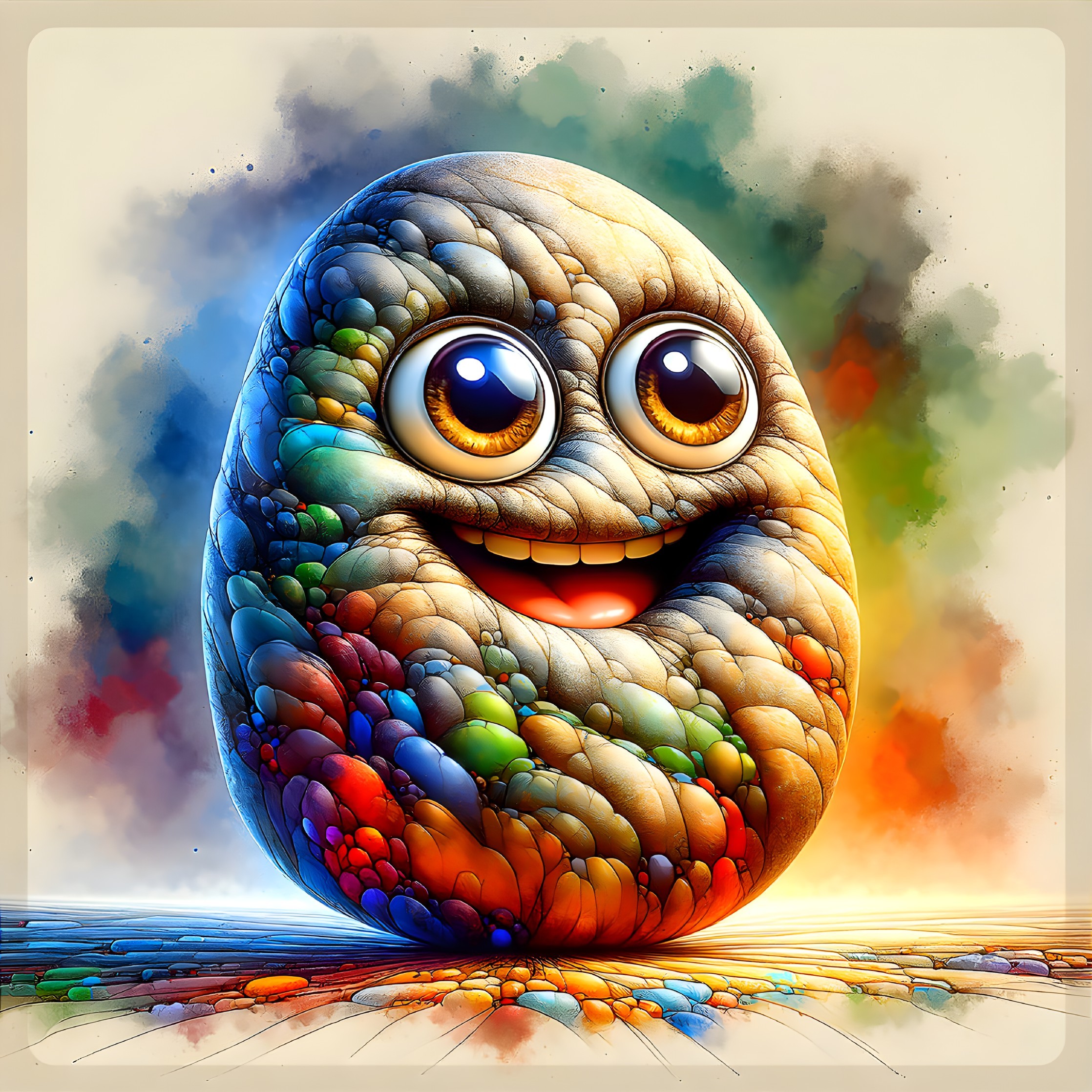 Whimsical Egg-Shaped Character with Colorful Texture