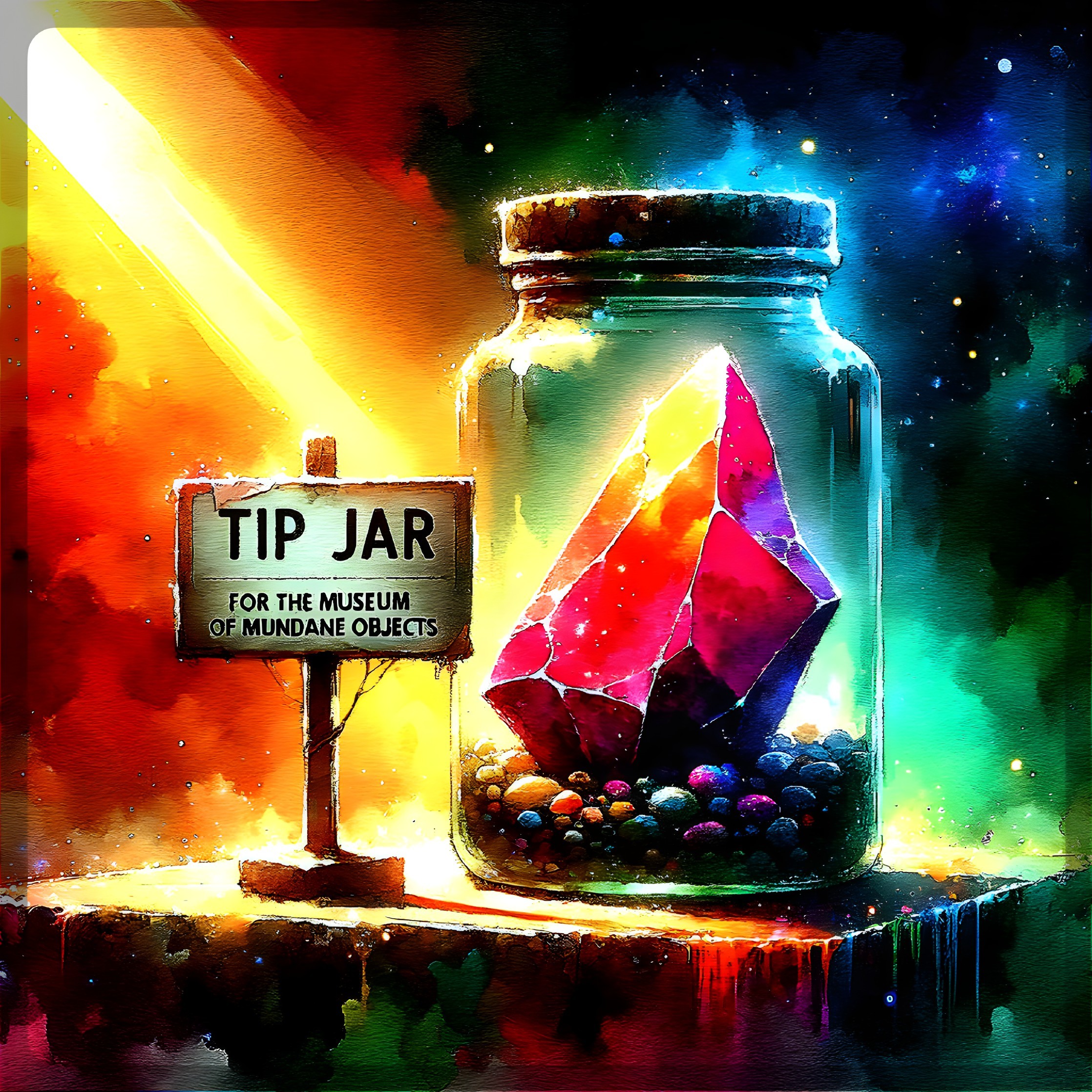 Watercolor Illustration of Gemstone and Pebble Jar