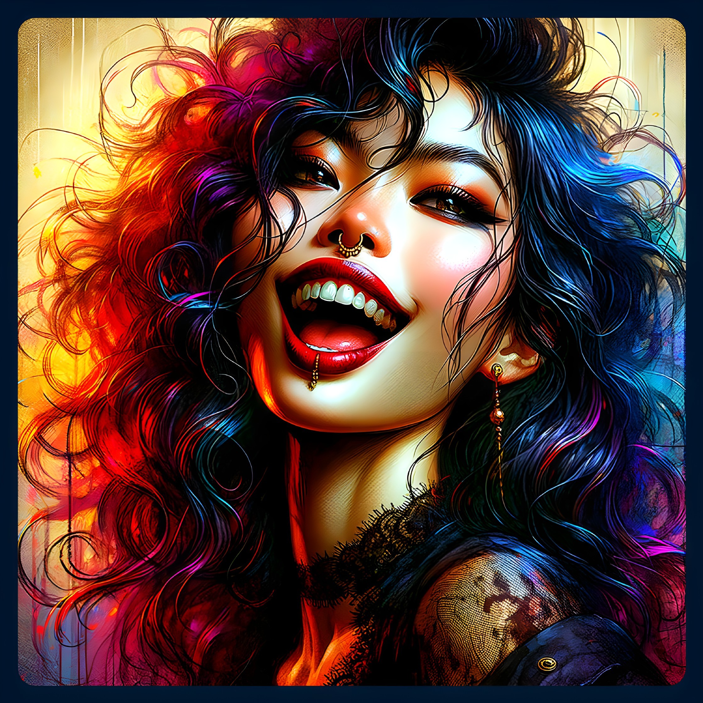 Vibrant Portrait of a Confident Woman with Colorful Hair