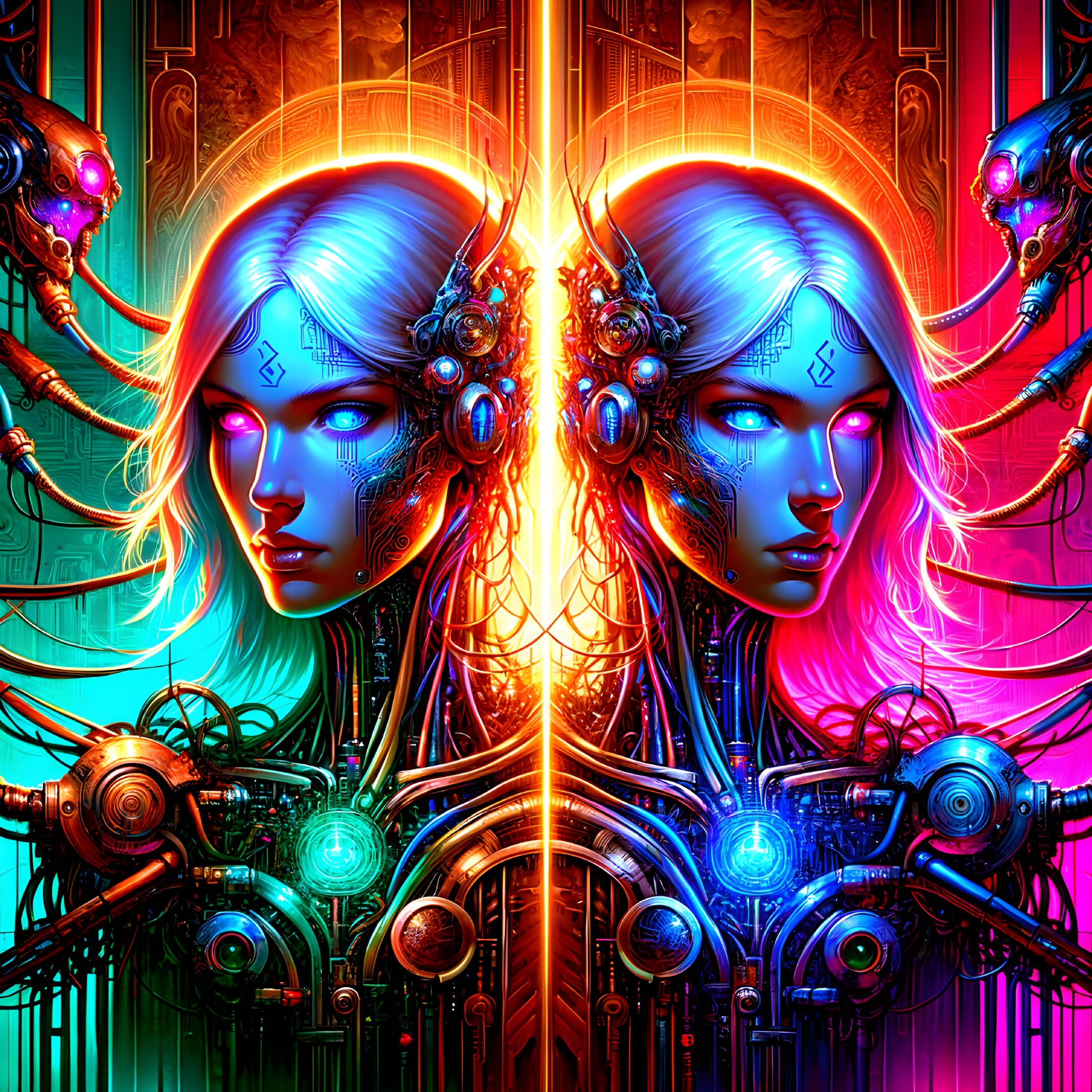 Futuristic Cybernetic Faces with Circuitry Design