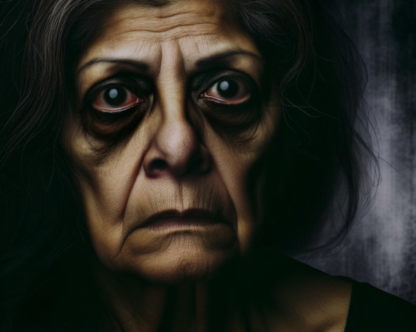 Elderly Woman with Deep-Set Eyes and Prominent Wrinkles