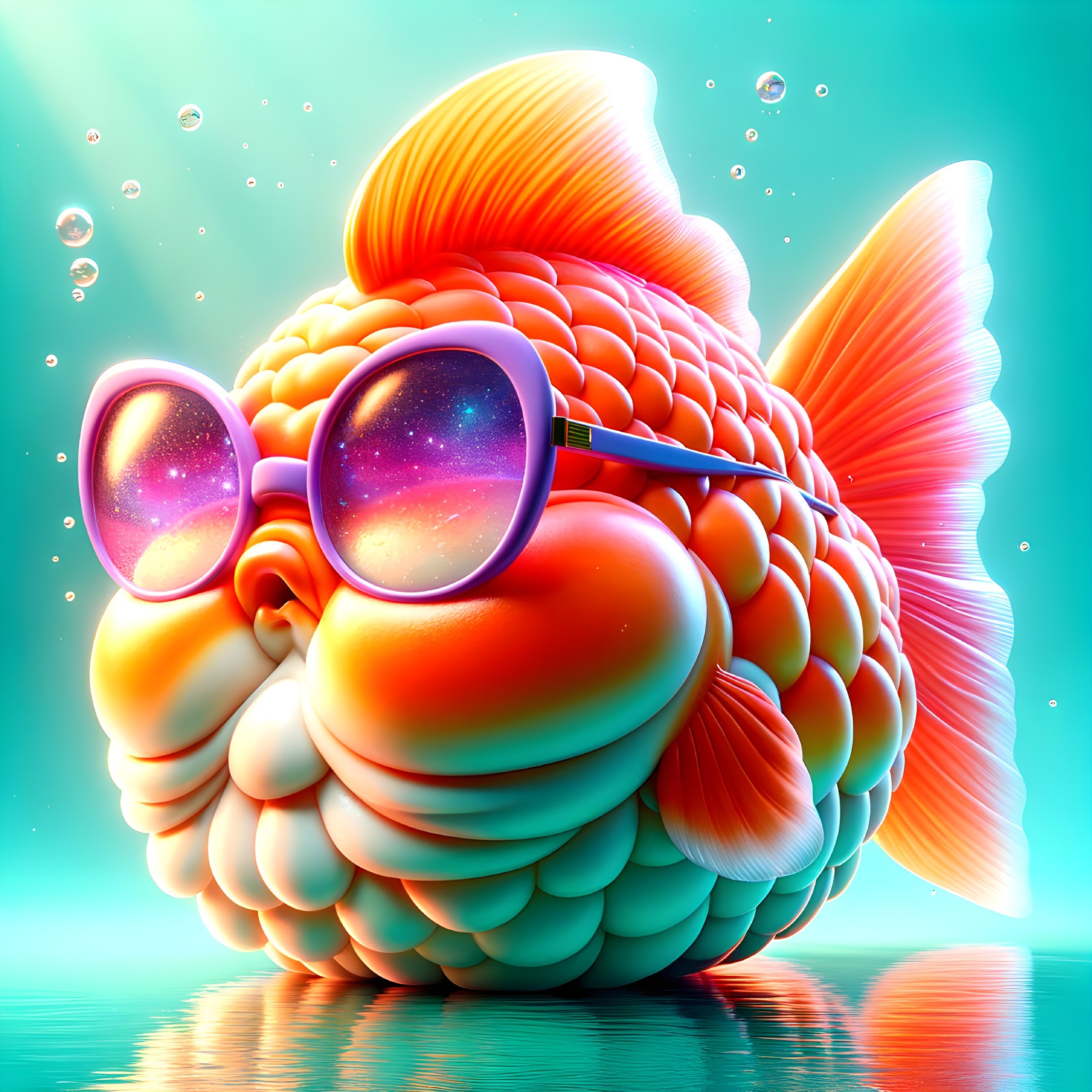 Cartoonish Goldfish in Vibrant Aquatic Scene