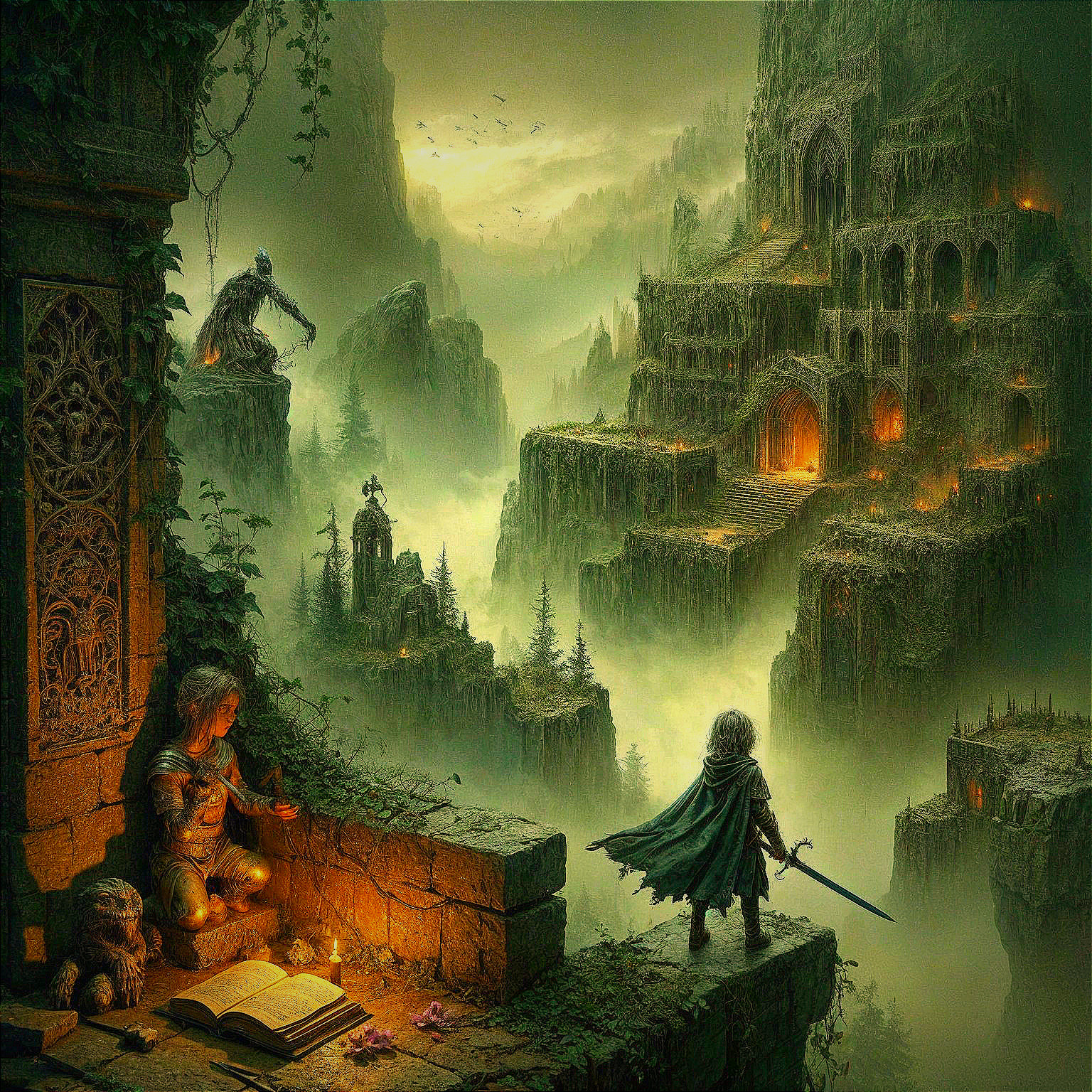 Mystical Landscape with Ruins and Seated Figure