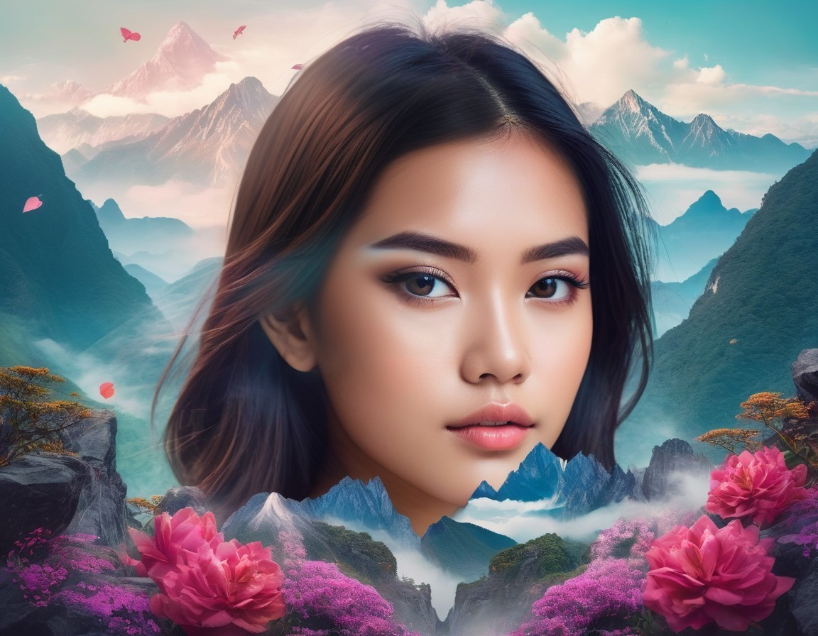 Portrait of a Young Woman in a Mountainous Landscape