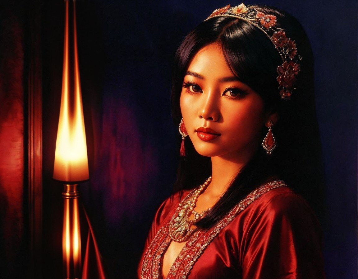 Elegant Portrait of a Young Woman in Red Attire
