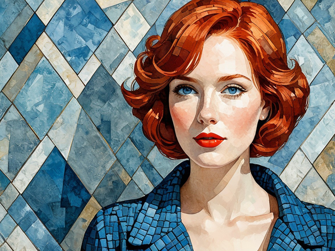 Portrait of a Woman with Red Hair and Blue Eyes