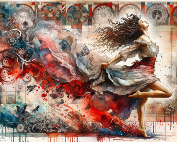 Vibrant Illustration of a Joyful Dancing Woman