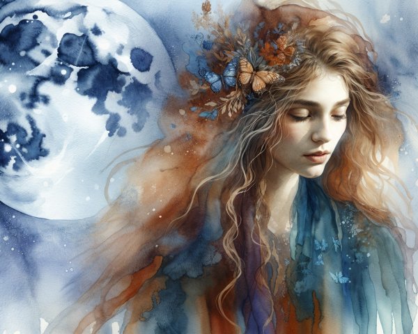 Watercolor Illustration of a Serene Young Woman