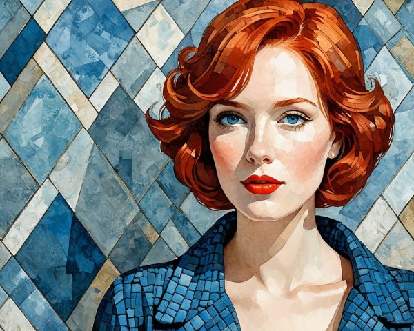 Portrait of a Woman with Red Hair and Blue Eyes