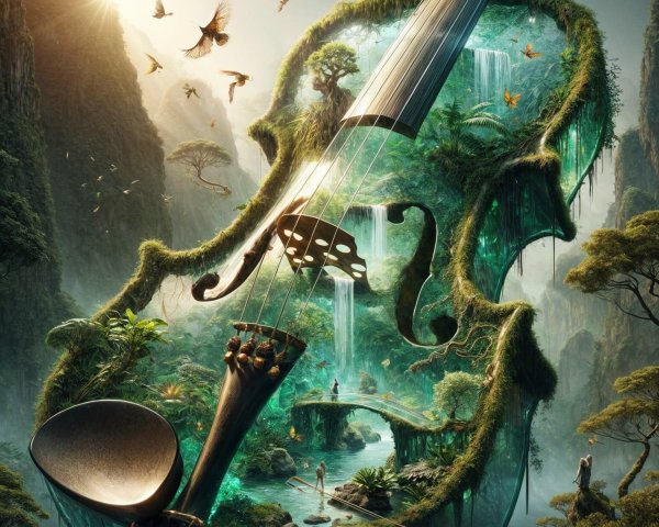 Fantastical Landscape Inside a Giant Violin