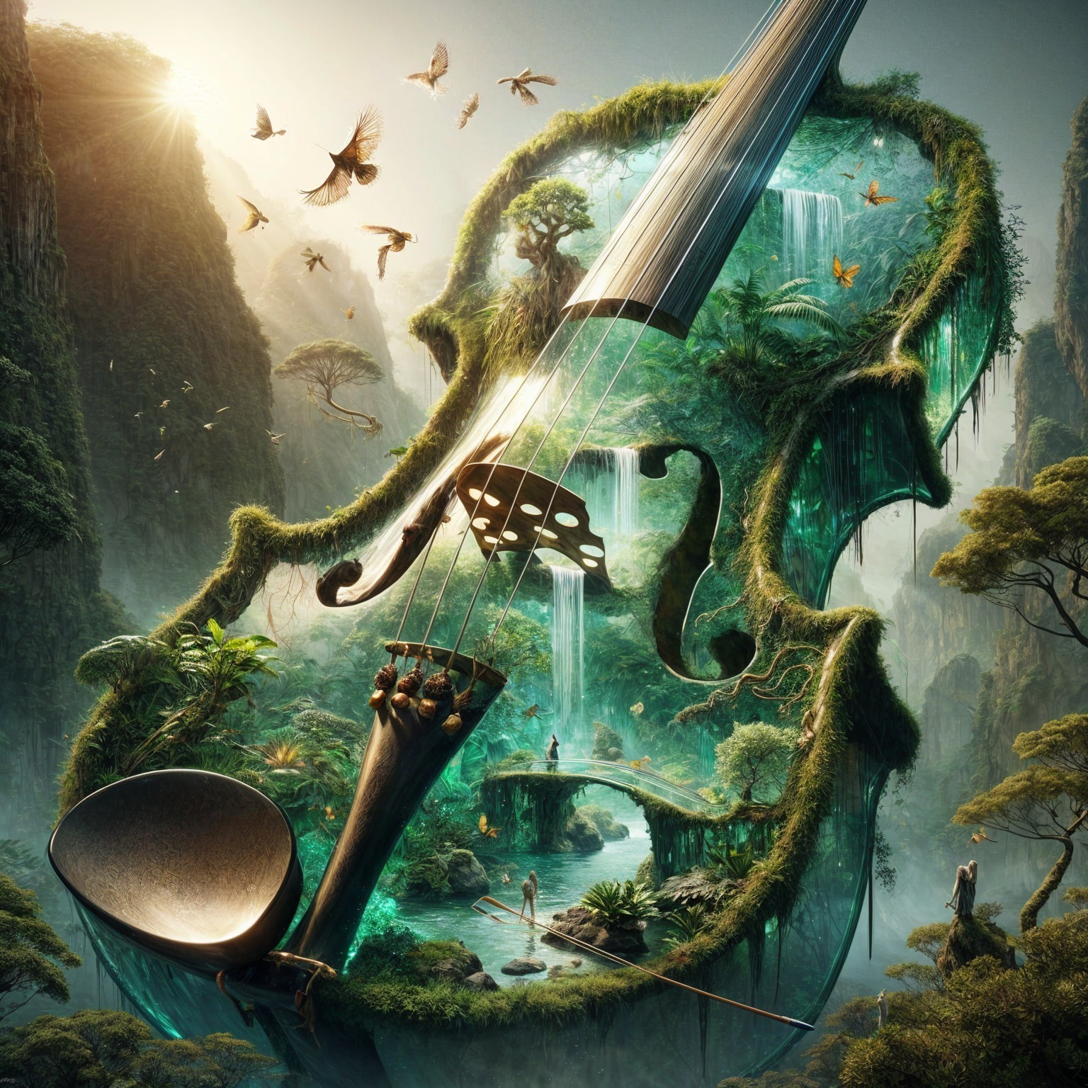 Fantastical Landscape Inside a Giant Violin