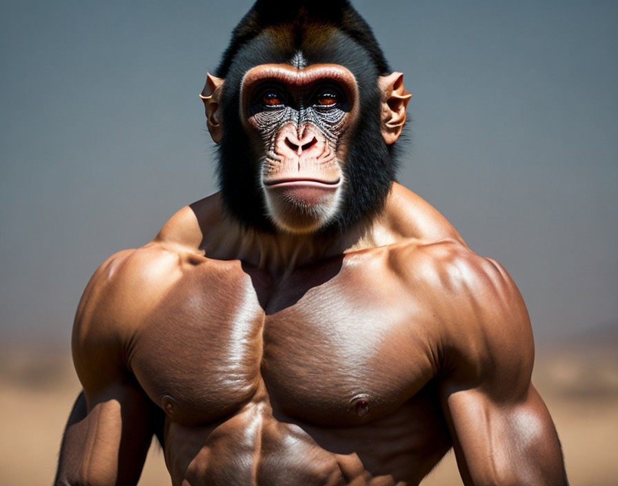 Muscular Figure with Ape-Like Head in Desert Setting