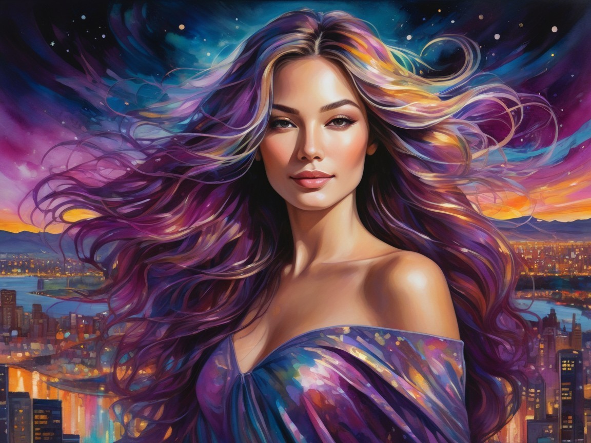 Portrait of a Young Woman with Colorful Hair and Dress
