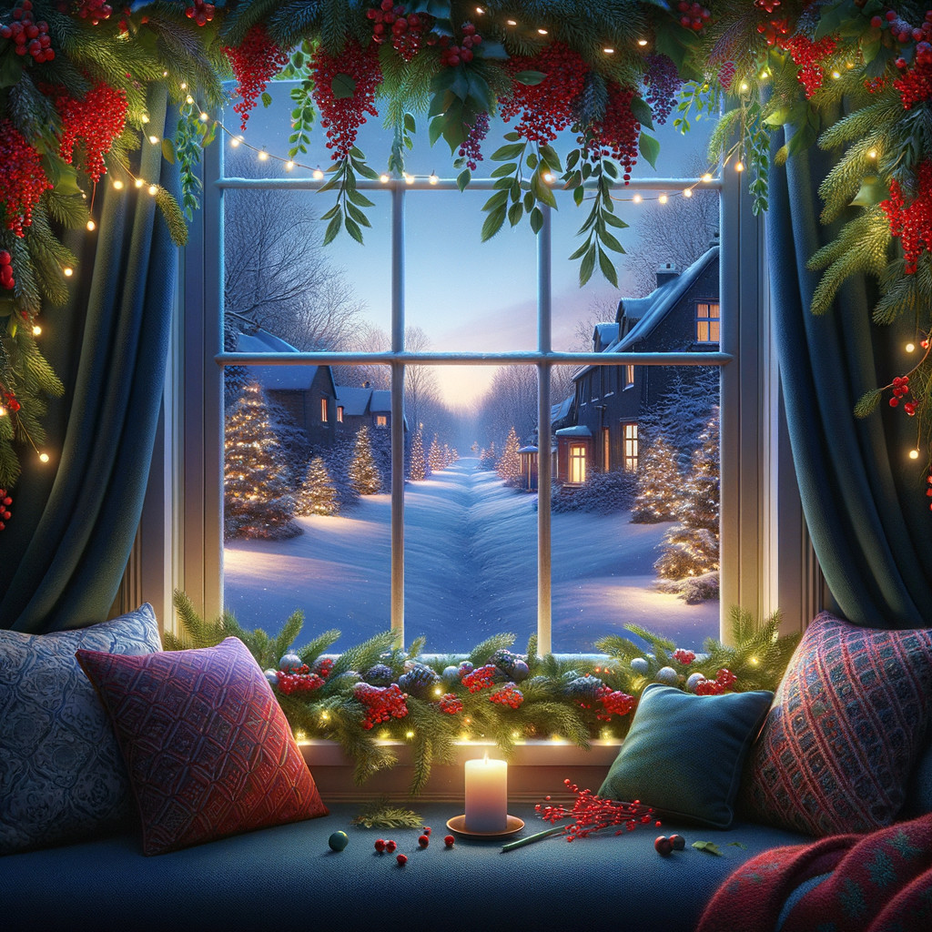 Cozy Winter Scene with Decorated Window View