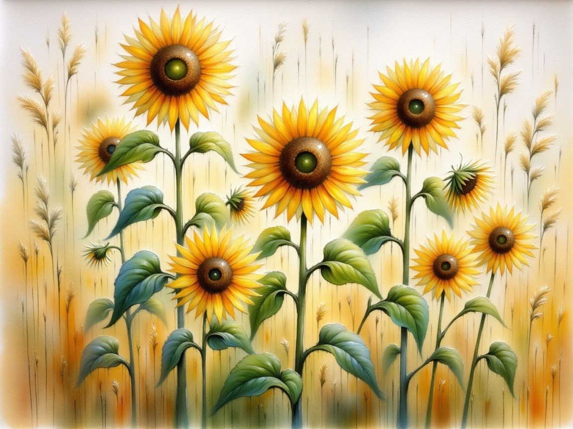 Vibrant Sunflower Illustration in Warm Sunlit Field