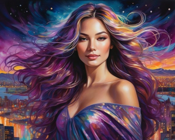 Portrait of a Young Woman with Colorful Hair and Dress