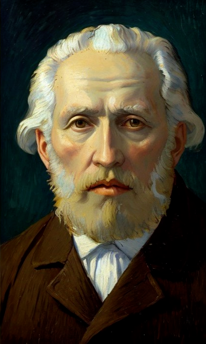 Elderly Man with White Beard in Classic Oil Portrait