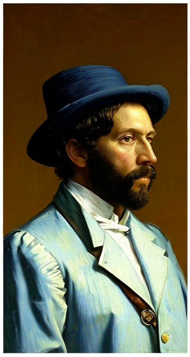 Profile of a Man in a Blue Hat and Suit