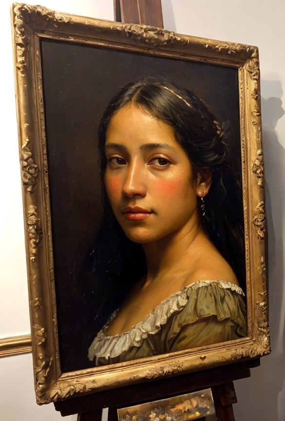 Portrait of a Young Woman in Elegant Historical Garment