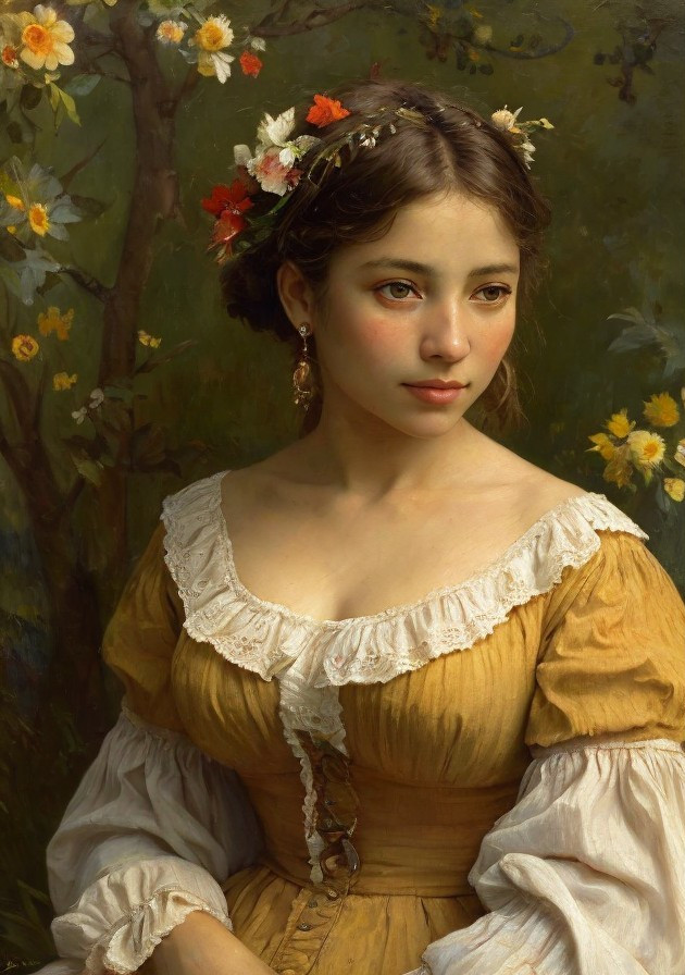 Young Woman in Yellow Dress Among Lush Greenery