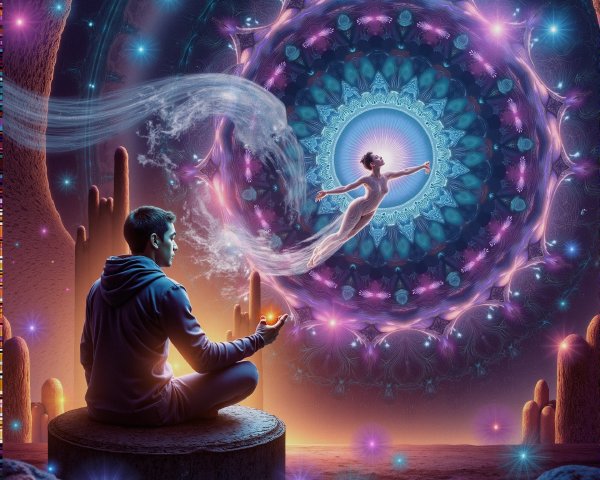 Mystical Underground Realm with Glowing Orb and Mandala